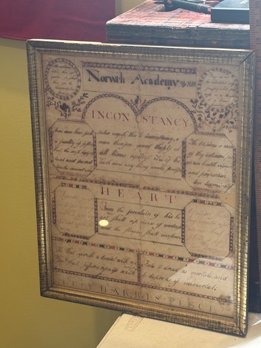 c.1775 Colonial Norwich CT Ladies Academy Motto sampler fraktur document folk