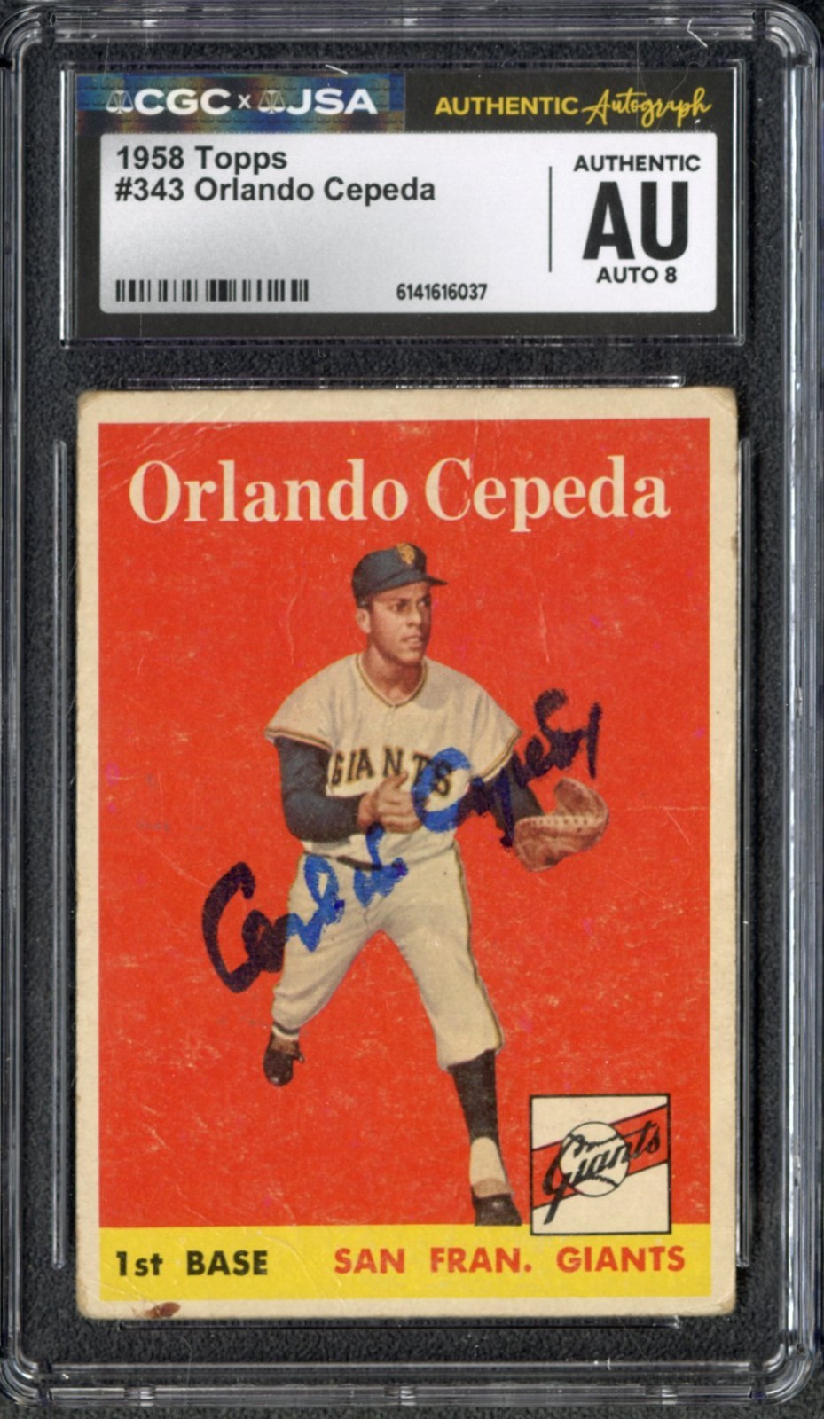 1958 Topps #343 Orlando Cepeda Auto 8 Autograph CGC JSA Authentic HOF