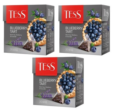 3 x TESS BLUEBERRY TART Black Tea LAVENDER PYRAMIDS Made in Russia RF NO GMO