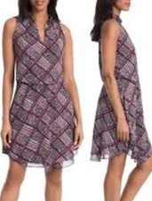 White House Black Market Dress Womens Geometric Keyhole Mock Neck Midi Size-S