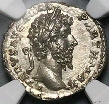 166 NGC MS Lucius Verus Roman Empire Denarius Pax Mint State Aurelius (25072701C