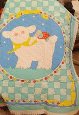 1991 Sue Dreamer Handmade baby quilt LAMB  MOUSE soft crib size boy or girl
