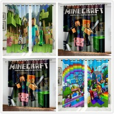 Minecraft Game Ready Made Pair Thick Blackout Curtains Thermal Ring top Eyelet