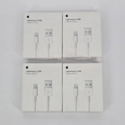 LOT of 4 Apple 0.5M (1.6') USB-A to Lightning Cable Genuine Model A1511 USED