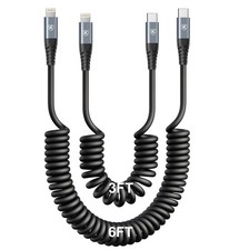 USB C to Lightning Cable 3FT 6FT , 2Pack Coiled iPhone 3FT 6FT, Black