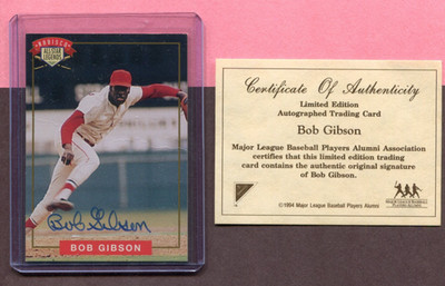 BOB GIBSON ST. LOUIS CARDINALS 1994 NABISCO MLB AUTOGRAPHED BASEBALL CARD