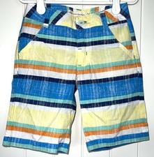 Deux Par Deux Boy's Size 4 100 Cotton Bermuda Shorts Cuffed Blue Yellow Stripe