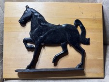 Vintage Cast Iron 'Trotting Horse" Mounted On Wood - 10.5 Inches Tall