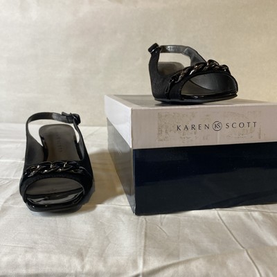 Karen Scott Womens amberr Snakeskin Open Toe Formal Ankle, Black Size 6.0