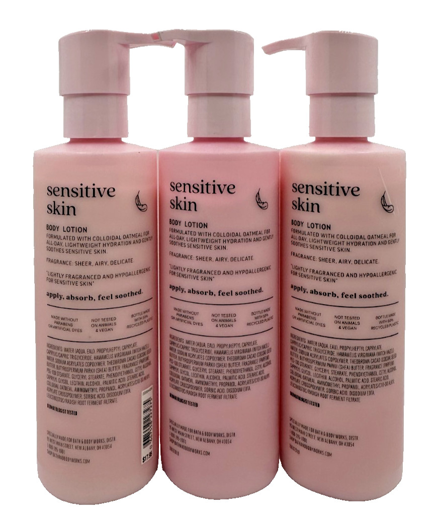 Bath & Body Works LOT 3 Sensitive Skin Colloidal Oatmeal Body Lotion Cream 7.8