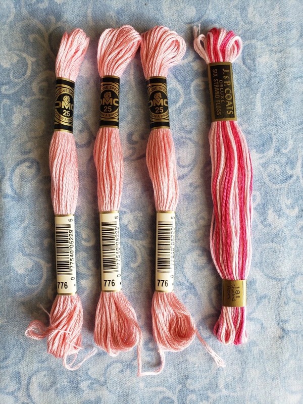 LOT 4 Cotton Floss Thread~DMC #776 Pink~Coats #181 variegated~embroidery stitch