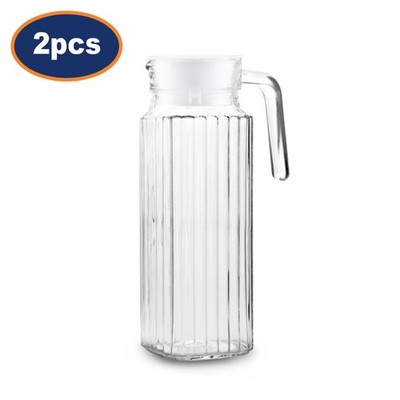 2 Stück 1L Klarglas Kühlschrank Kanne Robust Glas Saft Getränk Wasser Krug Deckel