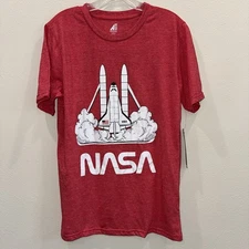 NASA Shirt Adult Small Red Space Station Rocket Graphic Men