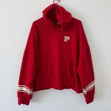 PINK Victoria's Secret Hoodie Red Oversized Varsity Stripe XXL Pullover Logo