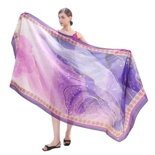 Women's Satin Silk Pashmina Shawl Wrap Floral Oversized Scarf for Evening Dress