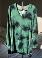 Planet Blue Green Velvet Bell Sleeve Dress - Size S