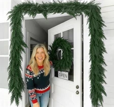 2 Pcs 9FT Christmas Cedar Garland, Artificial Real Touch Greenery Pine 9ft