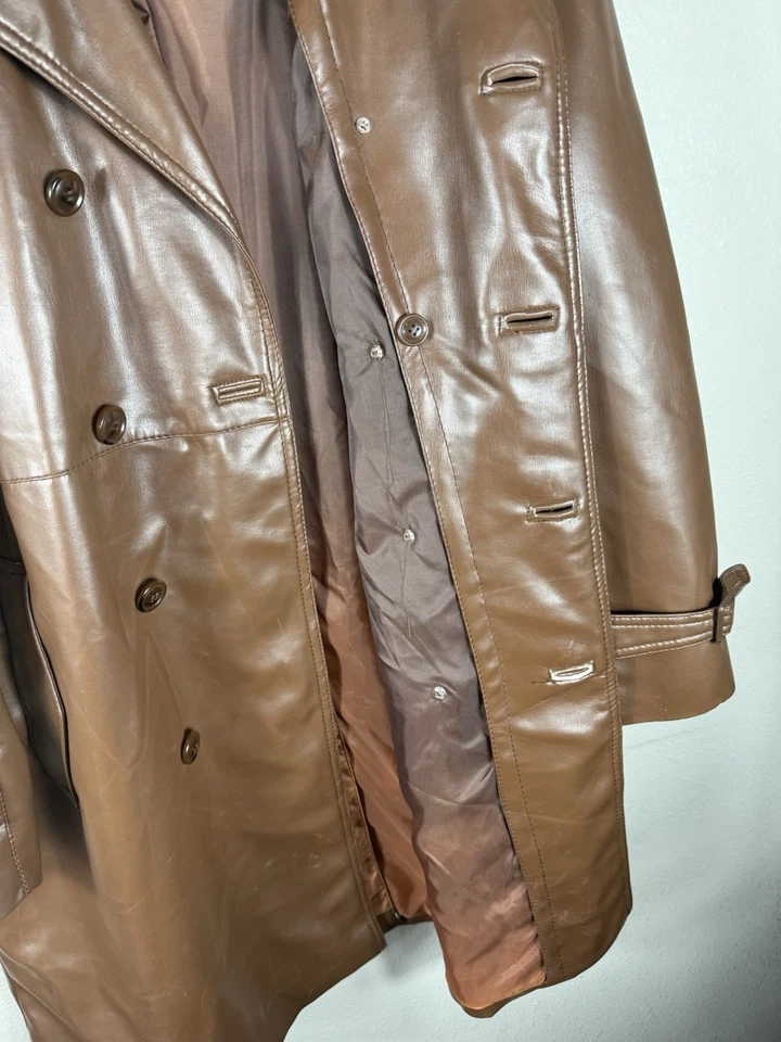 复古 Envy 皮革 Look 棕褐色长款夹克男式 44 码 — 第 2/4 张图片