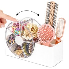 Hair Organizer with 5-Section Rotating Case  2-Slot Comb  Hair Brush Holder...