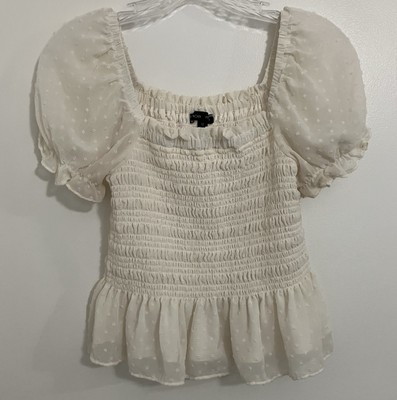 Moa Moa Smocked Puff-Sleeve Square-Neck Top Milkmaid Coquette Cottagecore Medium