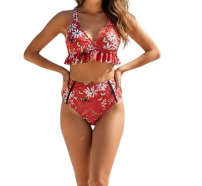 Cupshe Floral & Butterfly Print Two-Piece Swimsuit Bikini Set Size Small
