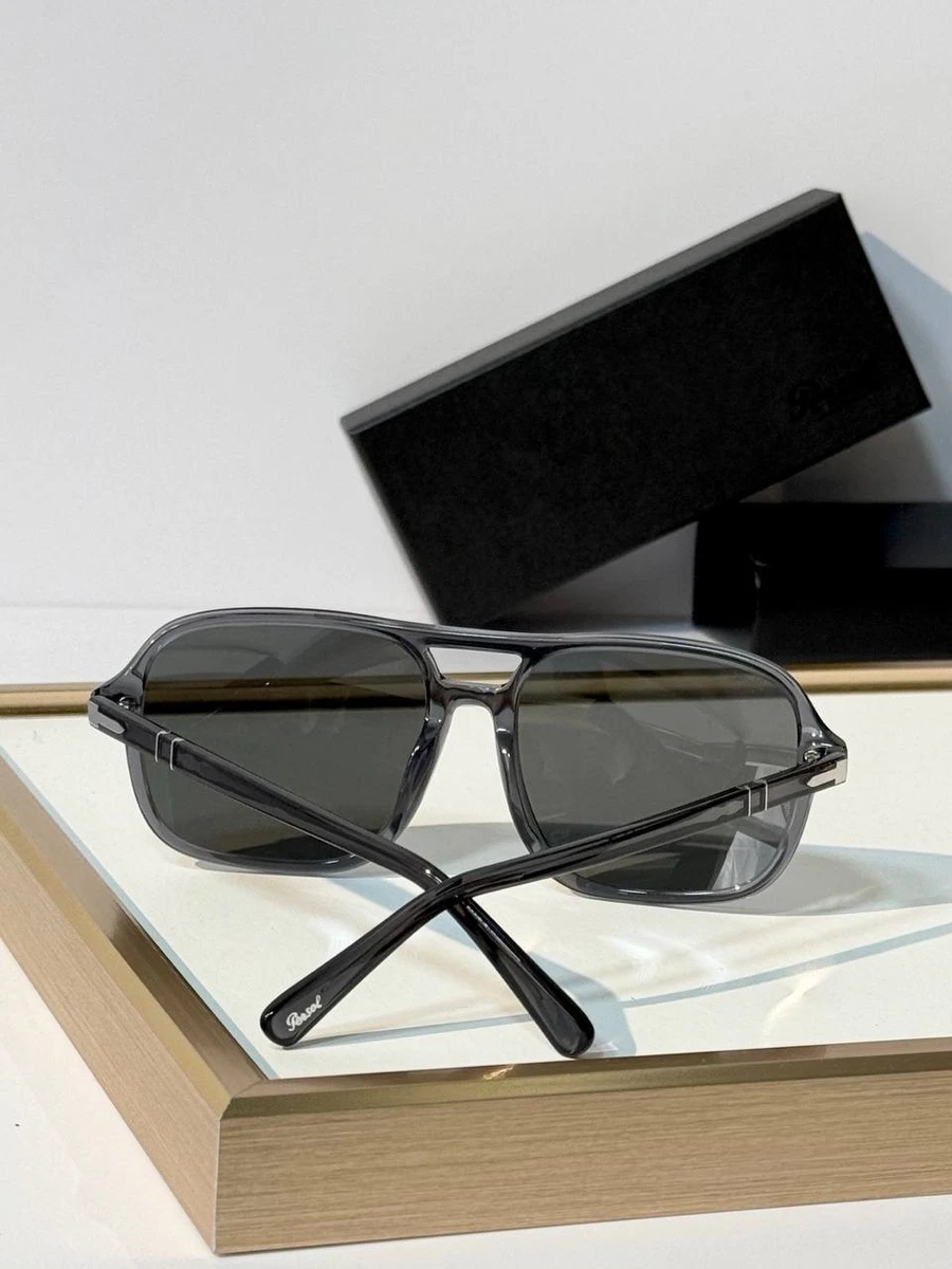 Persol P033108 1196S3 Transparent Grey Aviator Sunglasses Grey Lens Meflecto