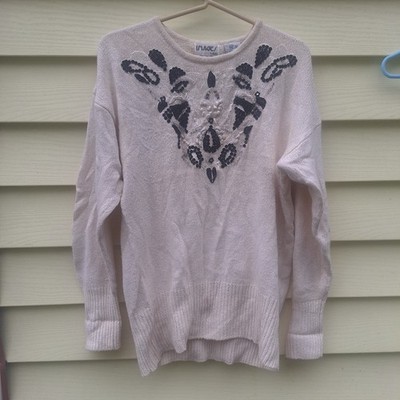 Images By Duet Womens Sweater M Sequin Cream Silk Angora Rabbit Blend Grannycore