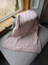 Soft Handmade Knitted Baby Blanket (Approx 65cm x 80cm) Light Pink
