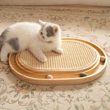 Sisal Cat Scratcher Toy with Ball Track 17*13in Wooden Cats Pad for Indoor