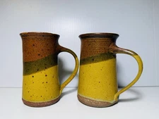 Pair of Stoneware Clay Work Mug Earth Signed Atlanta Street 5”