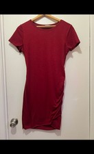 Short Sleeve Ruched Bodycon T-Shirt Dress in Wine Red