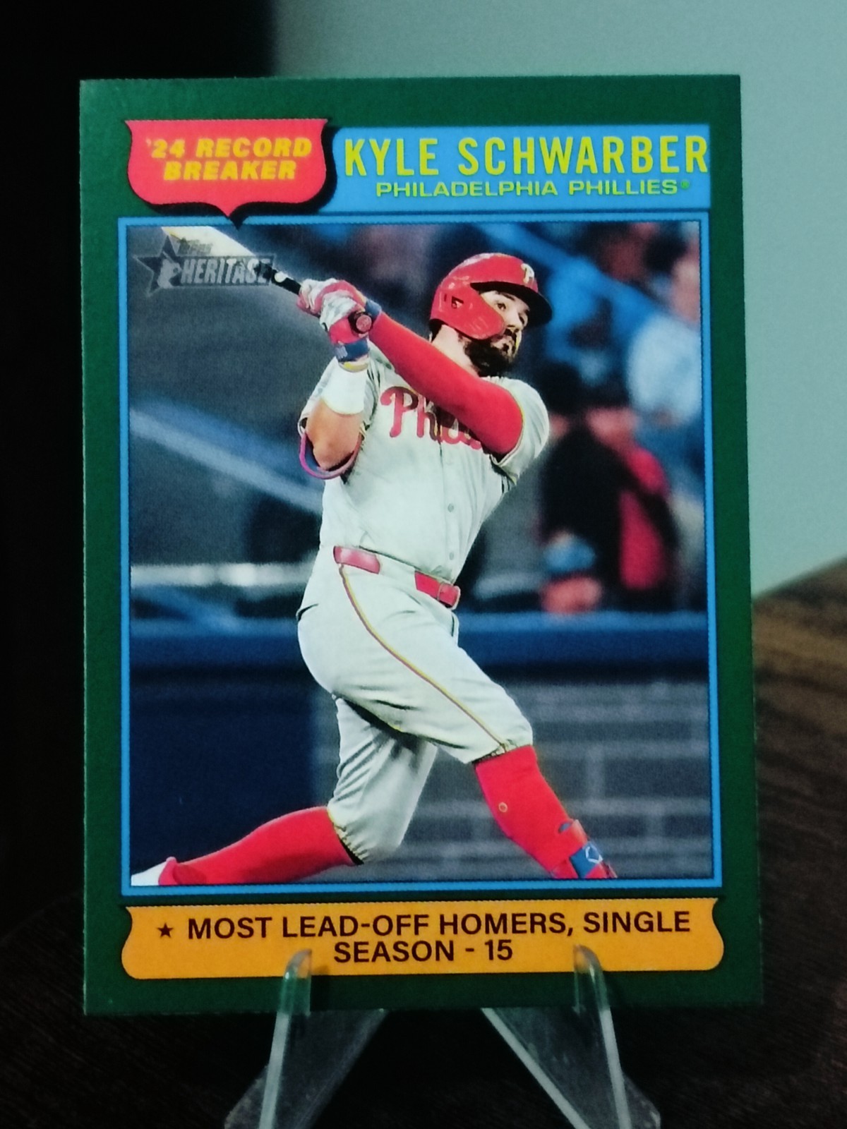 2025 Topps Heritage Dark Green Border #2 Kyle Schwarber 24 Record Breaker
