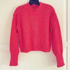 Free People bell song Lyra reef coral pullover pointelle sweater 26782