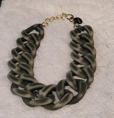 Green Gold Statement Chain Necklace Curb Link Signed Alisha D Made in Italy 