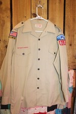 Boy Scouts of America BSA Men's Adult Shirt Large Tan Sewn on patches