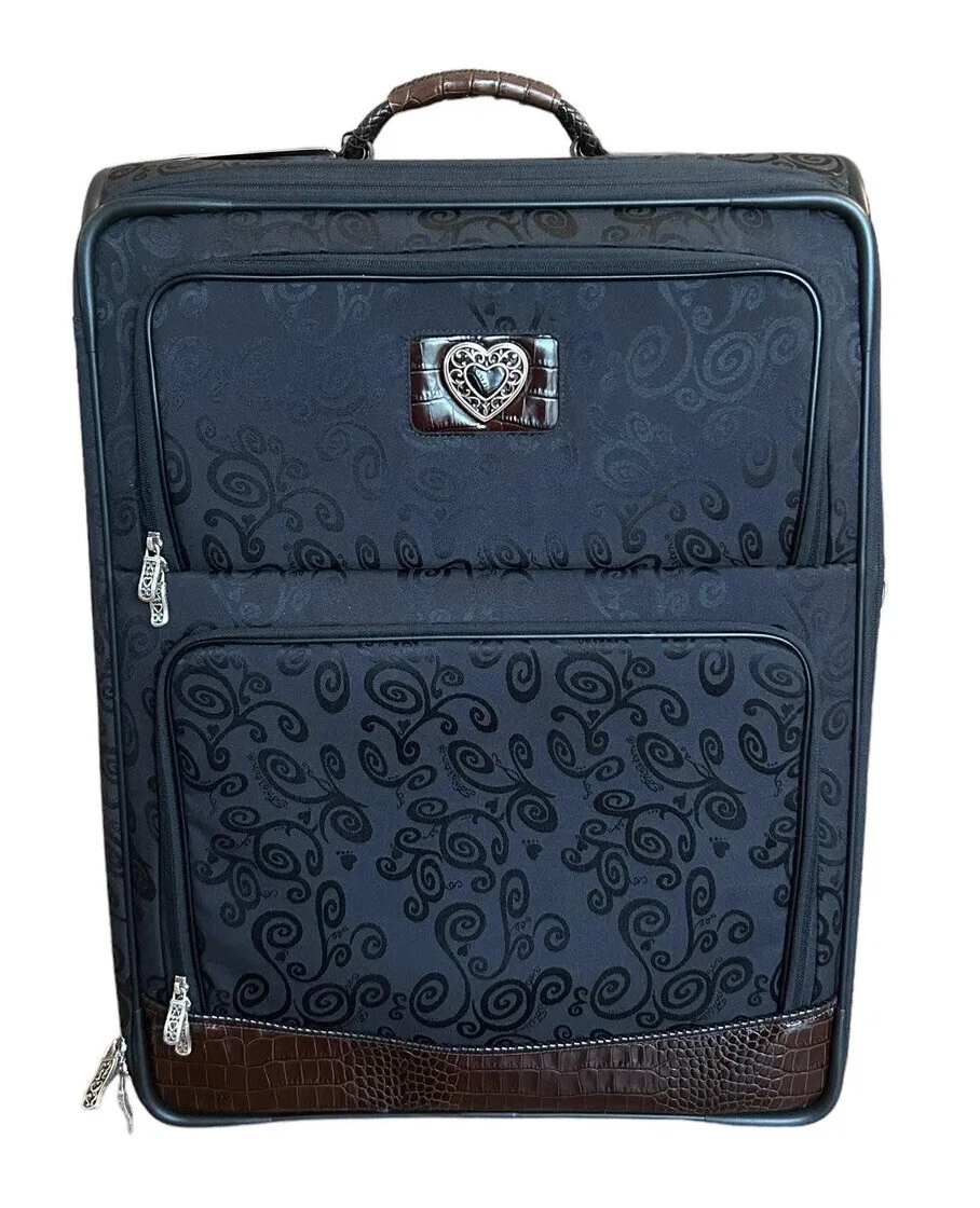 BRIGHTON LUGGAGE 24 ROLLING SUITCASE BLACK BROWN CROC EMBOSSED