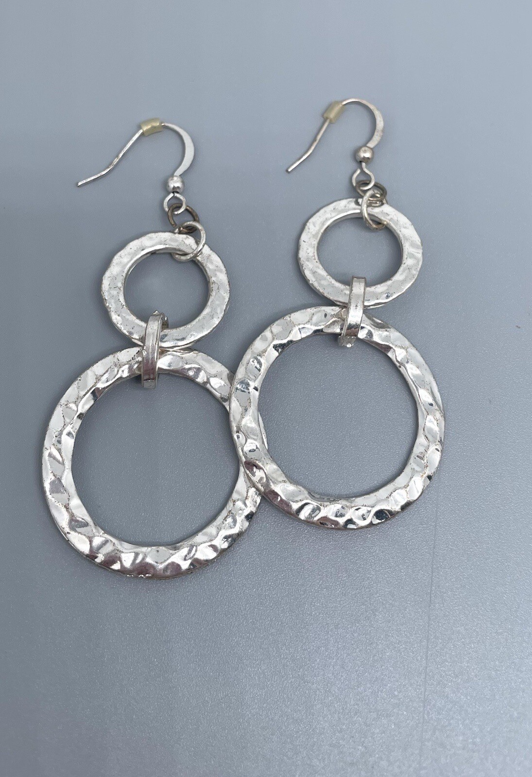 Two Silver Tone Circle Dangle Drop Earring Lot - image 2