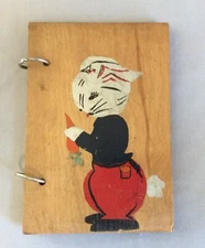 Vintage Hand Made Primitive Painted Rabbit on Board Recipe Book