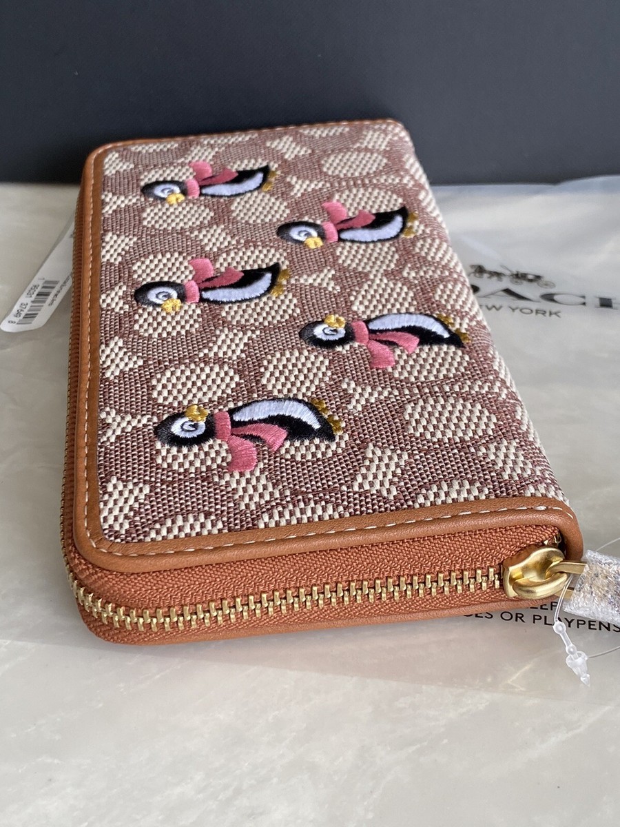 COACH財布 NWT COACH PENGUIN SIGNATURE JACQUARD/LEATHER ACCORDION ZIP WALLET