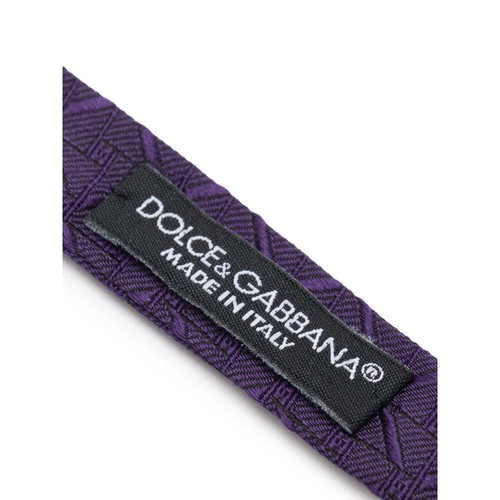 Dolce&Gabbana Men Purple Bow Tie 100% Silk Geometric Pattern Adjustable Cravat - Picture 4 of 4