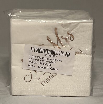 Wedding Napkins Mr and Mrs Rose Gold Cocktail Beverage Dessert Napkins NIP
