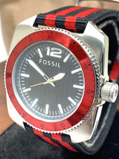 Fossil Men's Watch WB1042 Quartz Black Dial 38mm Red Black Nylon Strap