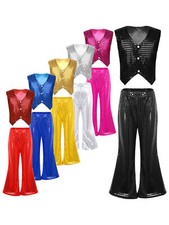 Kids Boys Girls Outfits Stage Costume Glittery Dancewear Fancy Dress Up Jacket