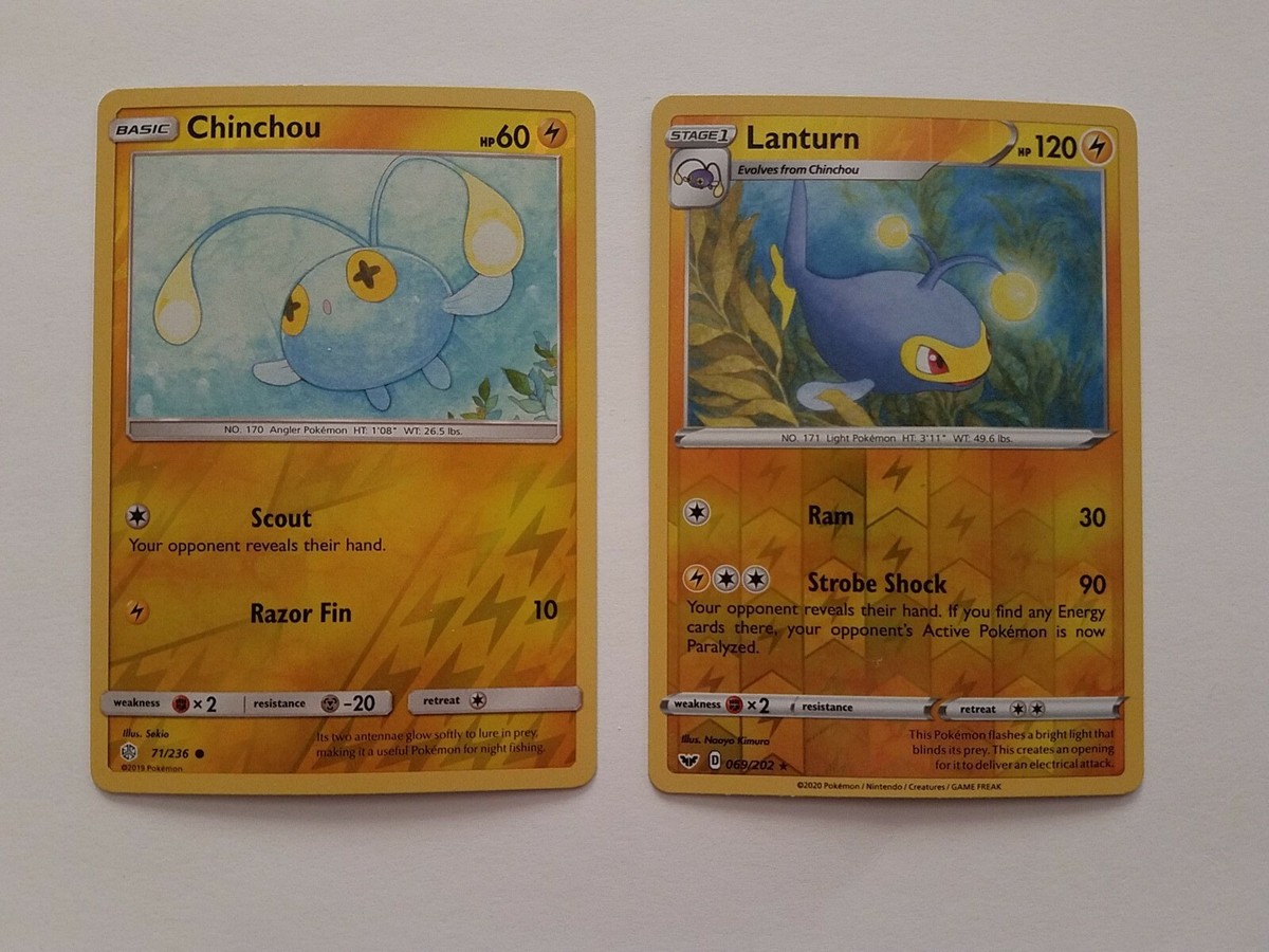 Chinchou 71/236 & Lanturn 069/202 Reverse Holo Pokemon Cards Brand