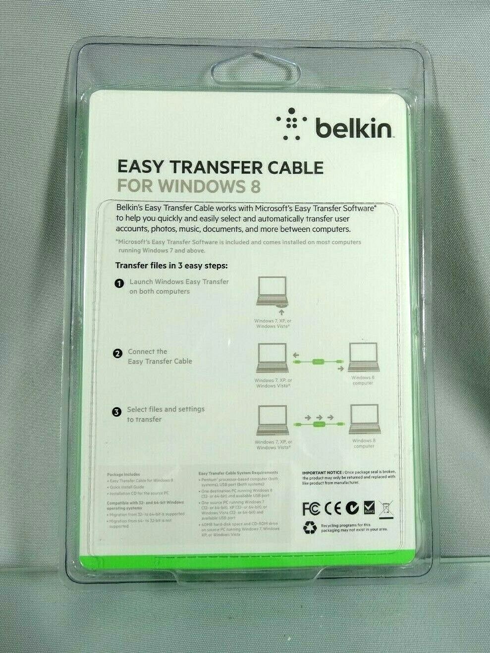 BELKIN Easy Transfer Cable For Windows 8, USB 2.0, NEW and Sealed eBay