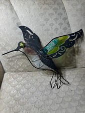 Vintage Glass And Metal Hanging Hummingbird In Flight - 15 Inches Long
