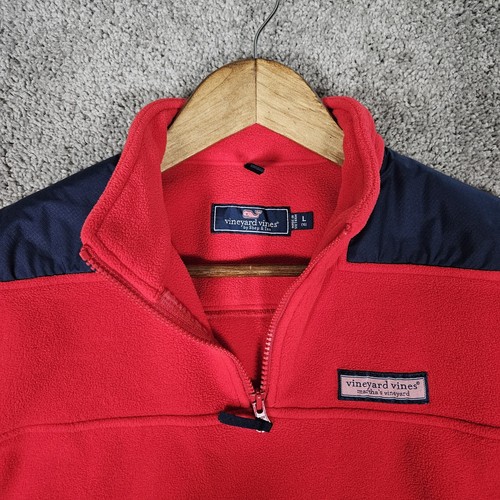 Vineyard Vines Jacket Youth Large Red Blue Fleece Pullover 1/4 Zip Preppy - Picture 3 of 11