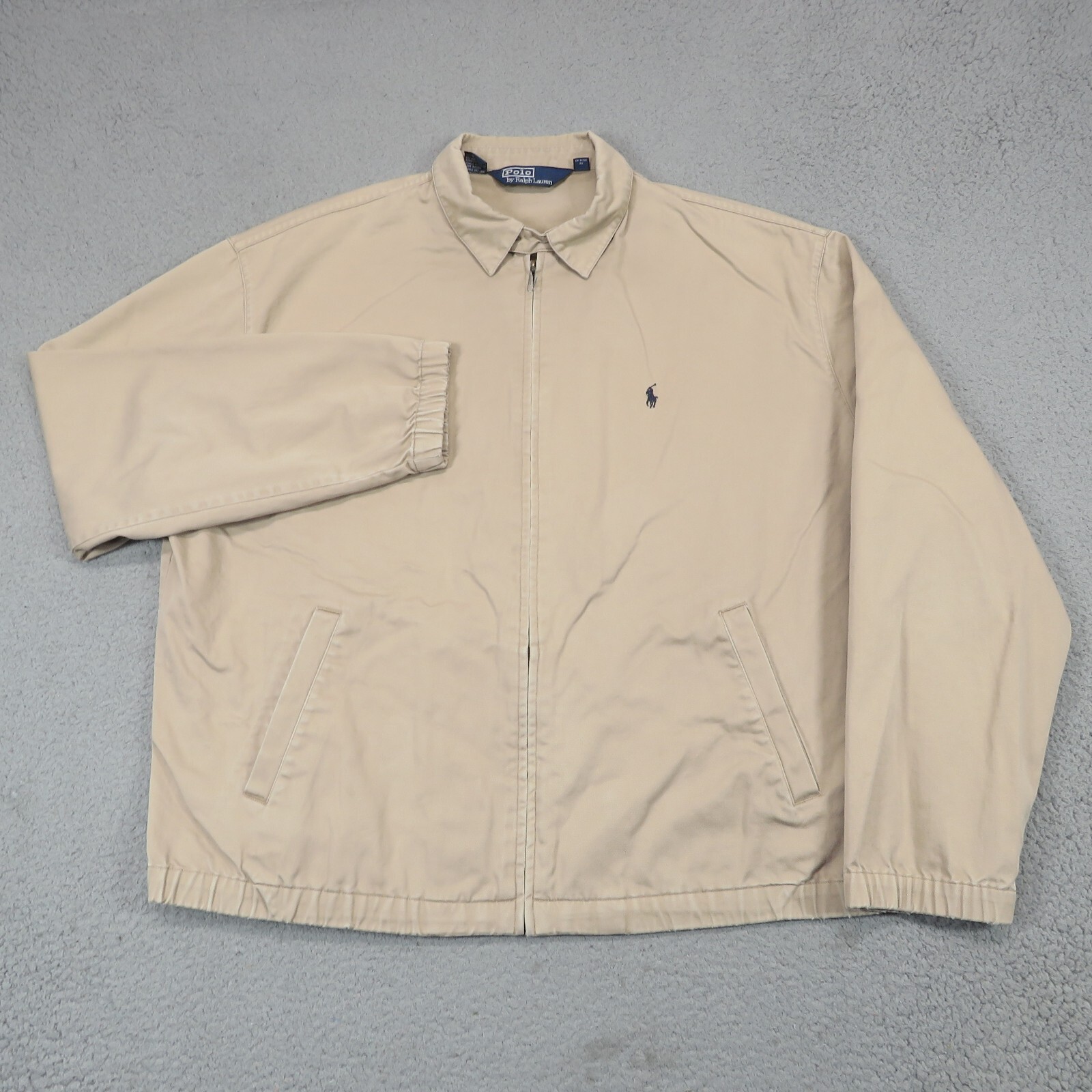 Giacca Polo Ralph Lauren vintage uomo XL kaki full zip papà bomber tela blu navy pony