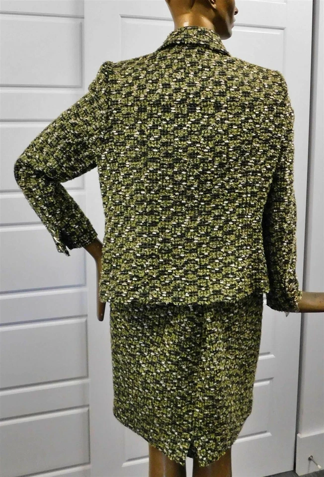 Traje Falda Tweed Escada Verde Blanco Negro Dorado Multi Mezcla Lana Talla EURO 44 Foto 3 de 4