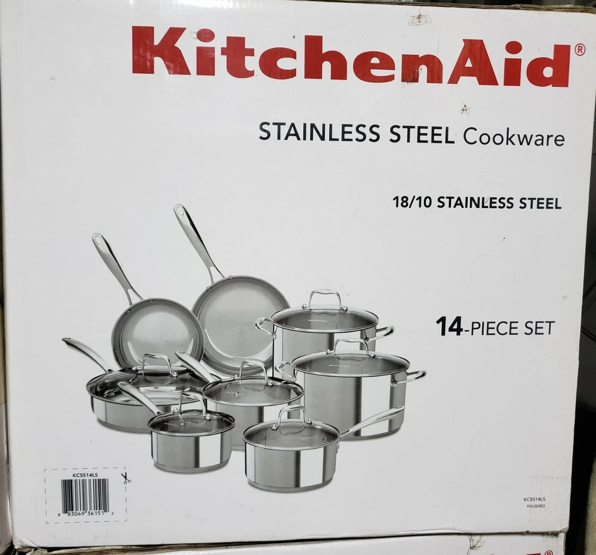 KitchenAid 10pc Stainless Steel Cookware Set Light Silver